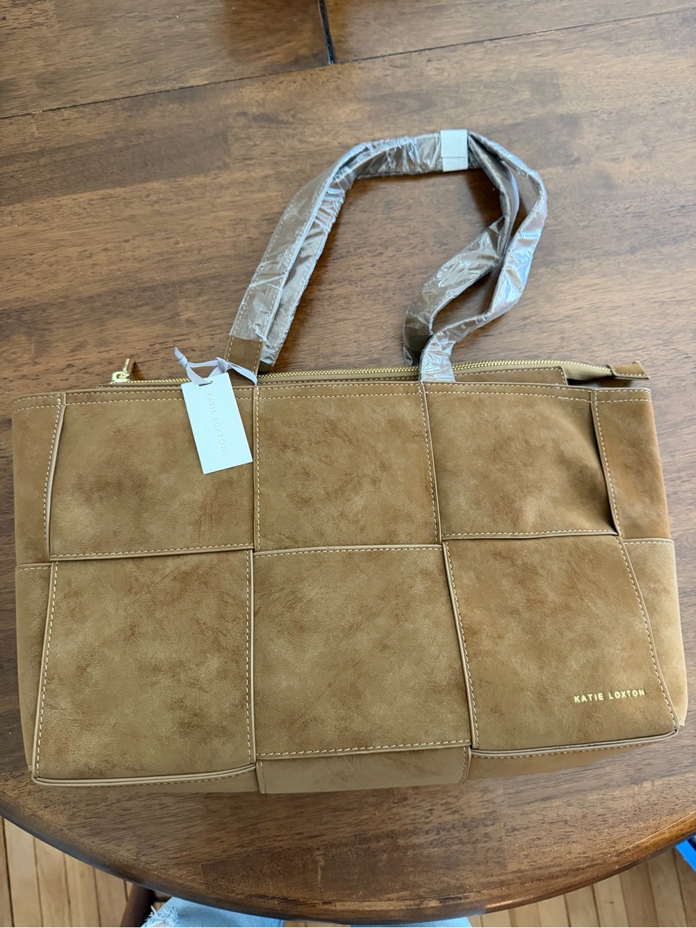 Katie Loxton Tan Suede Patchwork Tote Bag